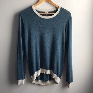 Wilfred Aritzia teal cream banded tunic sweater